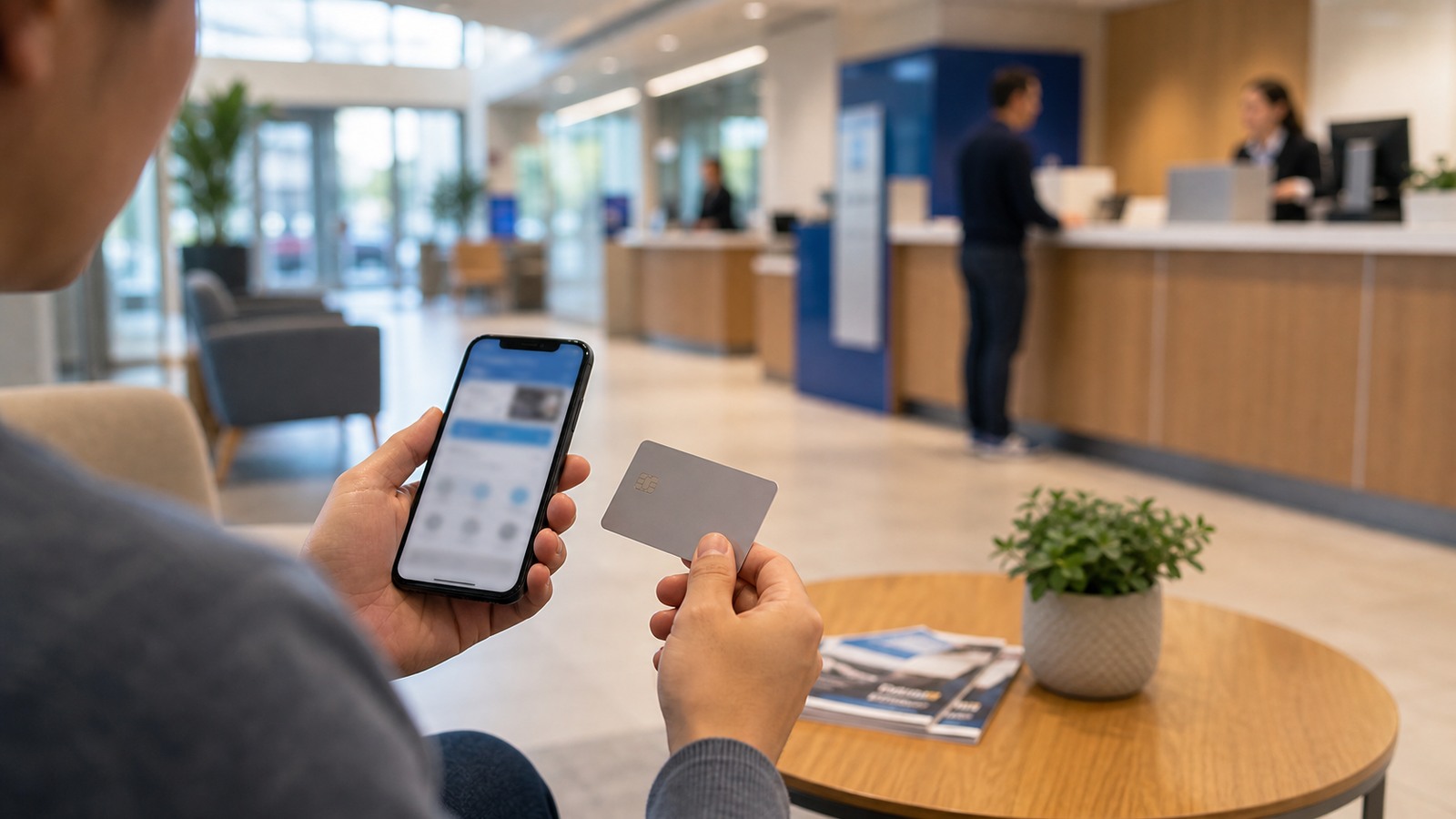 Ultra photorealistic banking image for Online vs Traditional Checking Accounts: Which Is Better?